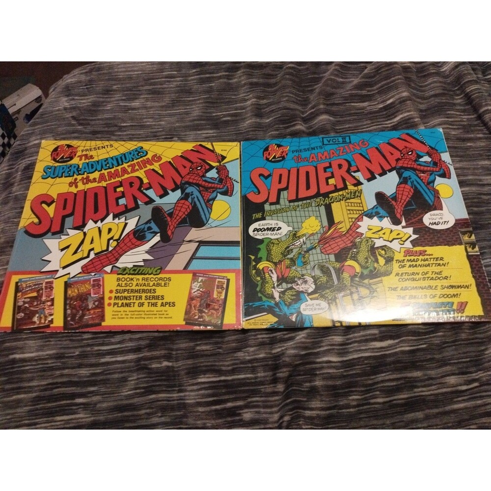 Lot Of 2 NEW SEALED The Amazing Spider-Man Vinyl LPs Power Records 8144 8146